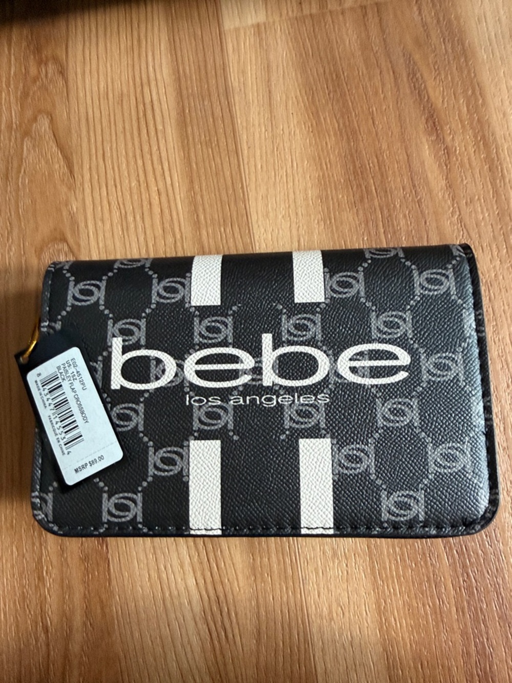 bebe Black and White Signature Stripe Wallet